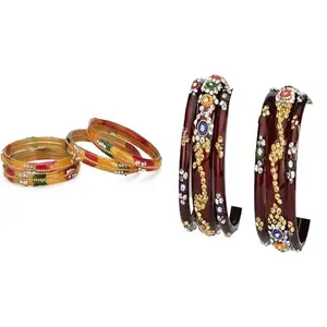 Somil Glass Bangle Combo | Bangles Set For Women | Suitable For Party, Puja & Daily Look, Pack Of 10, Multicolor, Maroon -Q155