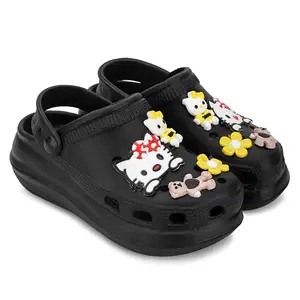 Mysky Kitty Tattu Crouc's Black for Woman and Fabulous Design Home Flip-Flops & Slippers Summer Indoor Non-slip Sandals