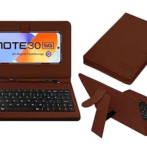 Acm Keyboard Case Compatible with Infinix Note 30 5G Mobile Flip Cover Stand Direct Plug & Play Device for Study & Gaming Brown