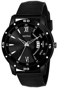 Matrix Men Stainless Steel Analogue Watch ( Black Dial & Strap ), Band Color-Black