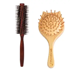 OROSSENTIALS Bamboo Hair Brush with bamboo & Boar bristles Wooden Hair Brush for Women & Men Wooden Hair Brushes with Soft Bristles Combo Pack of 2