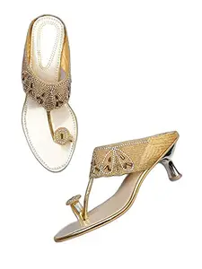 WalkTrendy Womens Synthetic Gold Open Toe Heels - 2 UK (Wtwhs164_Gold_35)