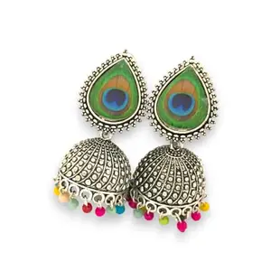 Kala Kriti Kalakriti Peacock multicolour Oxidised Earrings Silver Plated