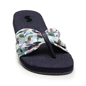 SOLETHREADS YOGA BUTTERFLY | Women Slippers | Stylish Designer | Yoga Footbed | Summer Casual Slipper | Slides | Slippers for Women | NAVY | 7UK
