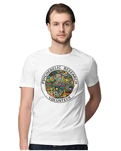 ALLEN BLACK Men's Regular Fit T-Shirt Psychedelic Research Volunteer 100% Cotton Graphic Printed T-Shirt White_PRV-White-L-MENR_