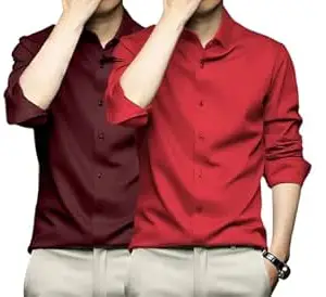 DEELMO Combo of Men's Stylish Solid Satin Casual Shirt for Men Full Sleeves| Poly Satin Silk Shirt Pack of 2