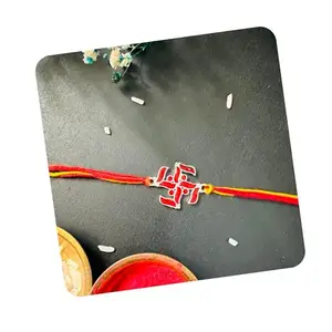 eCraftIndia Swastik 925 Sterling Silver Rakhi for Brother Bhaiya Bhai | Roli Chawal Pack | Greeting Card | Raksha Bandhan Rakhi Combo Hamper | Chandi Ki Rakhis