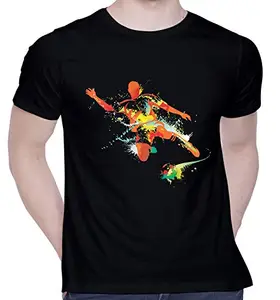 CreativiT Graphic Printed T-Shirt for Unisex Football Tshirt | Casual Half Sleeve Round Neck T-Shirt | 100% Cotton | D00109-12_Black_X-Large