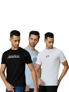 LOUIS STITCH Men's Pure Cotton Pack of 3 Regular Fit T-Shirts | Super Combed | Round Neck| Half Sleeves| Black, Light Blue and White| XXL