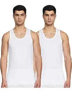 Van Heusen Men’s White Cotton Vest – Pack of 2 |Antibacterial 100% Combed Cotton | Moisture‑Wicking, Stay‑Fresh Technology, Soft Handfeel | Extended Length |Doesn’t lose shape | Regular Fit Sleeveless Innerwear | Style 10071