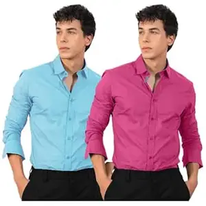Pinkmint Men's Solid Cotton Formal Shirt | Plain | Full Sleeve - Regular Fit (Available in Plus Sizes and Combo Pack of 2)