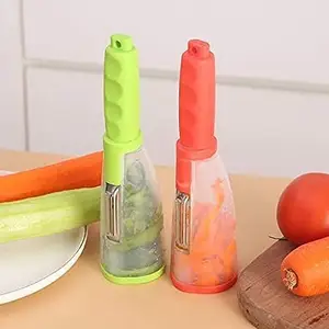 Generic Brilliant Plastic Vegetable Peeler with Container, Natural Product Peeler with Compartment, Shrewd Tempered Steel Cutting Edge Peeler with ABS Compartment - Multicolor (Smart Peeler)