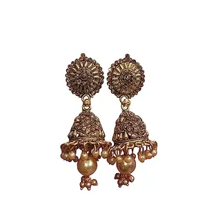 Antique Traditional Jhumka With Stones And Pearls
