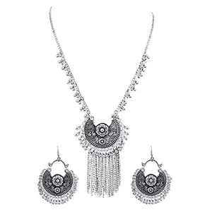 Elegant Stylish Black Meena Oxidised Jewellery With Earrings Set For Women-PID37188