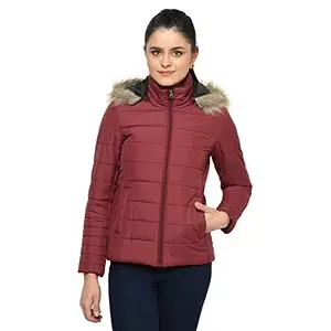 Trufit Women Maroon Full Sleeves Solid Polyester Jacket With Removable Hood_2XL