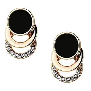 Fabula by OOMPH Jewellery Gold Tone Black Enamel Delicate Fashion Drop Earrings For Women & Girls (EBJ113R4)