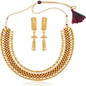 Heer Collection Traditional Wedding Maharashtrian Kolhapuri Thushi (Choker) Necklace Set Jewellery for Women and Girls (Combo Thushi 802 - Jhumki 1008)