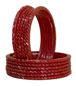 The Golden Cascade Red Glass Bangles for Women | Cutting Design Bangle for Girls | Daily Use Chudi for Ladies |Audi (Red, Small 2-4)