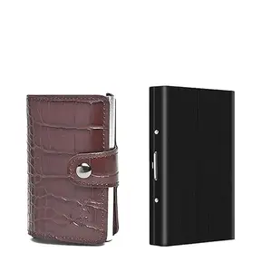 Stealodeal Metal and PU Unisex Cash and Card Holders, Pack of 2, Black & Dark Brown