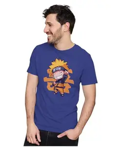 ALLEN BLACK Men's & Women's Regular Fit T-Shirt Cute & Adorable Naruto 100% Cotton Unise T-Shirt Royal Blue_NAROCU29-Royal Blue L Men Round_