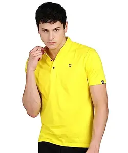 Urbano Fashion Men's Mustard Solid Mandarin Collar Slim Fit Cotton T-Shirt (mandplctee-Mustard-l)