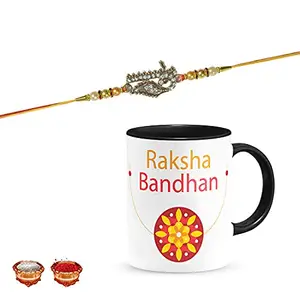Manonita Rakhi Gift for Brother, bhaiya bhabhi, Gift Set (Rakshabandhan Mug, Roli,Chawal) BLACKMUG-8-BH