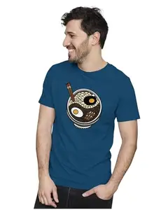 ALLEN BLACK Men's & Women's Regular Fit T-Shirt A Ramen Bowl with Eggs 100% Cotton Unise T-Shirt Navy Blue_BOWEGG30-Navy Blue M Men Round_
