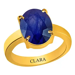 CLARA Certified Blue Sapphire Neelam 4.8 Carat or 5.25ratti Panchdhatu Gold Plating Astrological Ring for Men & Women
