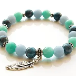 LKBEADS Natural Amazonite, Lapis Lazuli & Angelite 8mm Round Shape Smooth Cut Beads 75 inch Stretchable Bracelet for Men & Women|STBR_RR_00283_75