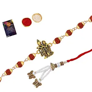 Rakhi Rudraksh With Bhabhi Rakhi "Butterfly" With Roli Chawal And Greeting Card -1244