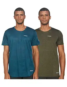 Charged Active-001 Camo Jacquard Round Neck Sports T-Shirt Petrol-Green Size Large And Charged Brisk-002 Melange Round Neck Sports T-Shirt Olive Size Large