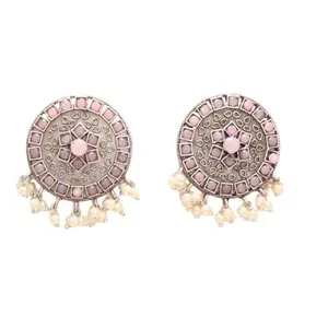 Navraee Fashion Jewellery for Women Virasat Round Stud -Pink