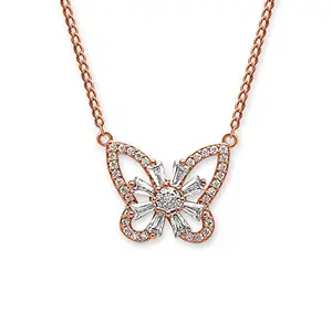 Silberry 925 Sterling Silver Rose Gold Butterfly Magic Pendant with Chain | Necklace for Women & Girls | With Certificate of Authenticity and BIS Hallmark