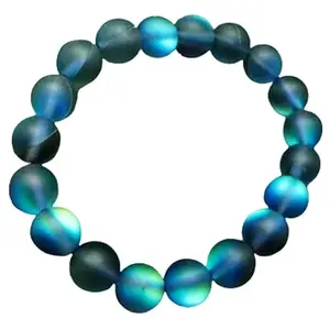 Lady Works Natural Aura Quartz 10mm Round Shape Smooth Cut Beads 8 Inch Stretchable Bracelet For Men & Women. Unisex Bracelet For Healing, Meditation, Prosperity, Gift & Luck|LW_BRST_01012_8.0