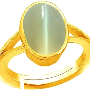 Kirti Sales GEMS 5.25 Ratti Natural Cat's Eye Lehsunia Stone Gold Adjustable Ring for Men and Women