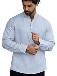GRECIILOOKS Kurta for Man | Shirt for Man | Mens Casual Shirts | Linen Shirt for Man's | Full Sleeve Shirts for Mens Stylish | Mandarin Collar | Kurta Placket Style