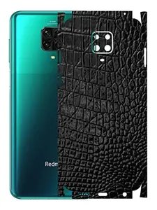 AtOdds - Redmi Note 9 Pro Mobile Back Skin Rear Screen Guard Protector Film Wrap with Camera Protector (Coverage - Back+Camera+Sides) (Black Crocodile)