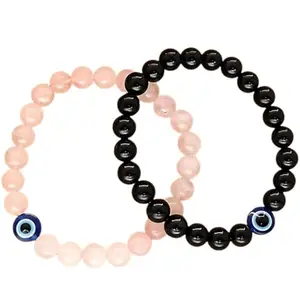 THECOSMICRELIEF Couple Bracelets For Love & Protection Valentine's Day I Shielded Hearts Duo For Siblings, Partners & Best Friends I Evil Eye Bracelets in Rose Quartz & Tourmaline