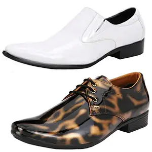Vitoria Stylish Synthetic Leather Formal Shoes Combo for Men's and Boys(Gold-White)(Laceup-Slipon)/Office Shoes/Suit Shoes/Dress Shoes/Party Shoes