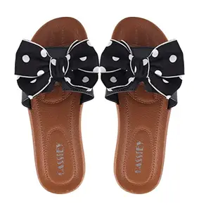 CASSIEY Women's Fashionable Flip Flops Slipper | Outdoor Back Open Comfortable Slide Slippers For Women and Girls Black- 8 UK