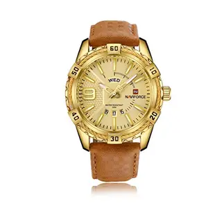 NAVIFORCE Dual time Analogue - Digital Watch with Variations Steel & Leather Strap 9117 (Gold Leather Strap)