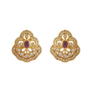 Kushal's Fashion Jewellery Ruby Gold Plated Ethnic 92.5 Pure Silver Temple Earring - 425300