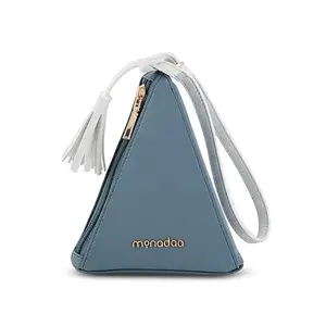 Monadaa Fleur Traingular Woman Fancy Faux Leather Wallet for Credit, Debit and ATM Cards, Cardholder with Multi Card Slots, Party Purse (Sky Blue)