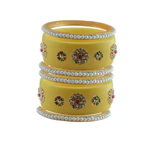 Vidhya Kangan Stone Stud Color Cream Acrylic Bangle | Over Size | Plus size |For Woman and girlsChura Bangles Set for Wedding and Party (sku-ban25293)