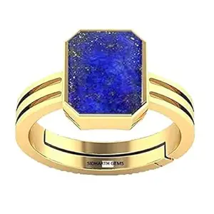 KUSHMIWAL GEMS 3.25 Ratti Adjustable Rings, Lapis Lazuli Gemstone Gold Plated Ring,