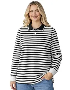 Mack Jonney Women’s Striped Polo T-Shirt | Full Sleeves | Collared Casual Cotton Tee | Regular Fit Top-M7341