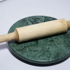 Manish Handicrafts Green Marble Chakla/Marble Roti Maker/Marble Rolling Board with seesam Wood Belan 12 inch