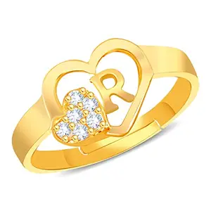 MEENAZ R Rings for Women Girls Couple girlfriend Wife lovers Valentine Gift name propose CZ AD American diamond Adjustable Gold I Love You Heart Initial Letter Name Alphabet R finger Ring Stylish 47