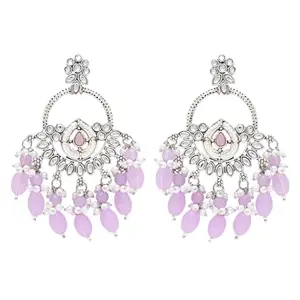 I Jewels Traditional Handcrafted Kundan Pearl Chandbali Dangle Earrings for Women (E3221ZPu)