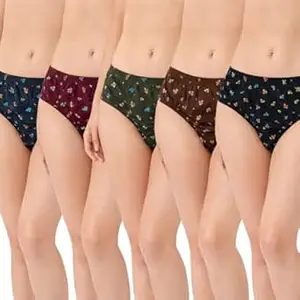 Ladies Printed Cotton Panties Pack of 5 | 100% Cotton Hosiery | Full Coverage Hipster Panties